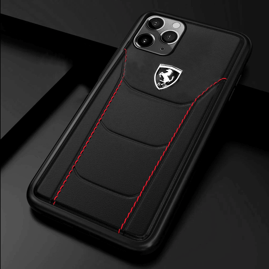 Ferrari ® Genuine Leather Crafted Limited Edition Case for iPhone 12 Series (Black)